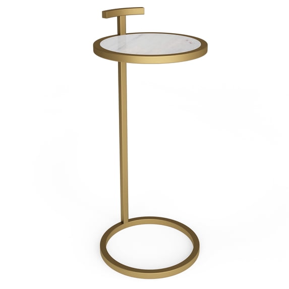 Simpli Home Brook 10 inch Wide Iron and Marble Contemporary C Side Table in White/Gold