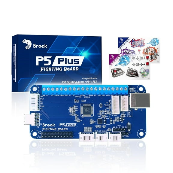 Brook P5 Plus Fighting board with a Sticker - Pre-Installed Header Version, Lightning-quick response times to dominate the fight. For PS5 Fighting games, PS4, PS3, Switch and PC(X-Input) Consoles