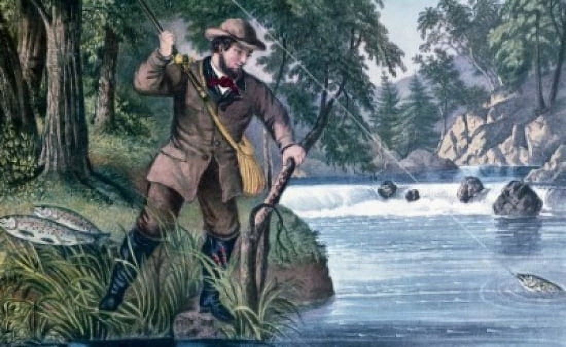 Brook Trout Fishing by Currier and Ives 1872 Lithograph Canvas Art - Currier & Ives (18 x 24)