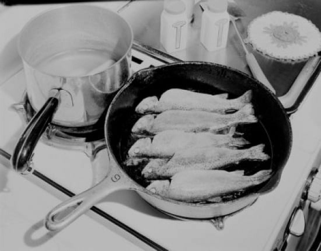 Brook Trout in skillet Canvas Art - (24 x 36)