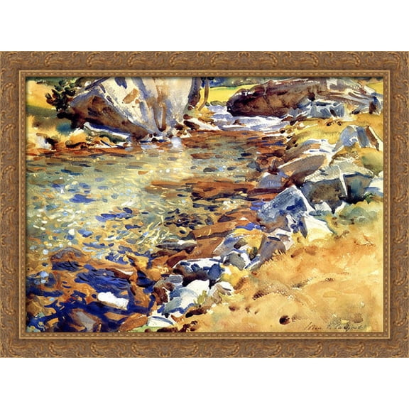 Brook among Rocks 38x28 Large Gold Ornate Wood Framed Canvas Art by John Singer Sargent
