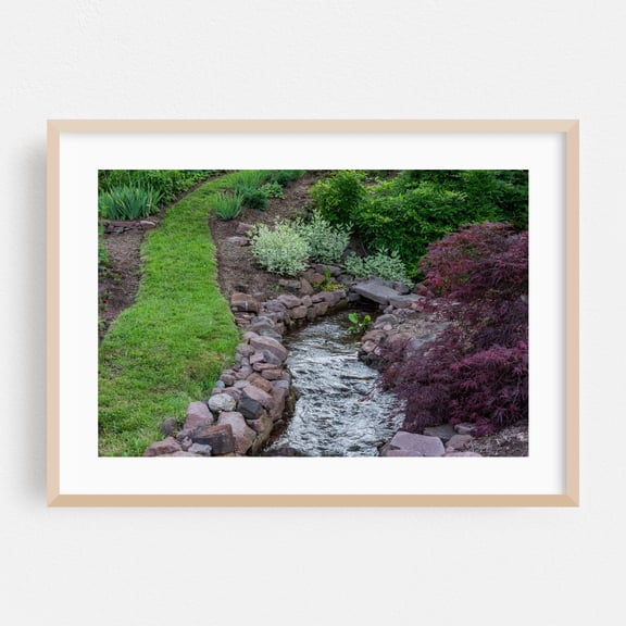 Brook and Gardens, York County PA - Photography Garden Landscape Nature Scenic Botanical Water Oak Framed Wall Art Print 16 x 24 inches
