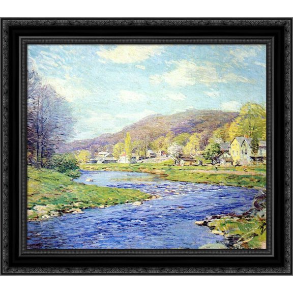 Brook in June 20x20 Black Ornate Wood Framed Canvas Art by Metcalf, Willard