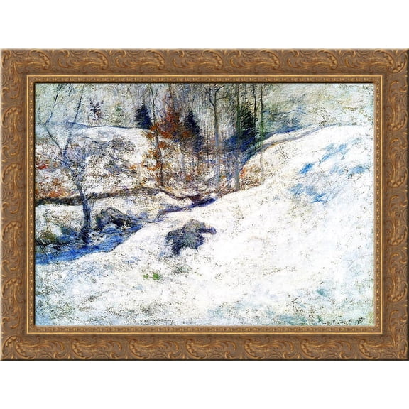 Brook in Winter 24x18 Gold Ornate Wood Framed Canvas Art by John Henry Twachtman