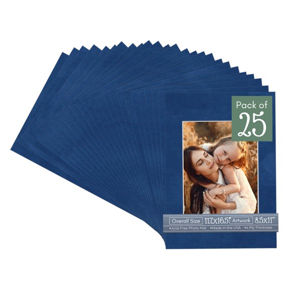 Brooke Blue Suede Picture Frame Mat for 11.7x16.5 Frames - Fits 8.5x11 Photos - 25 Mats