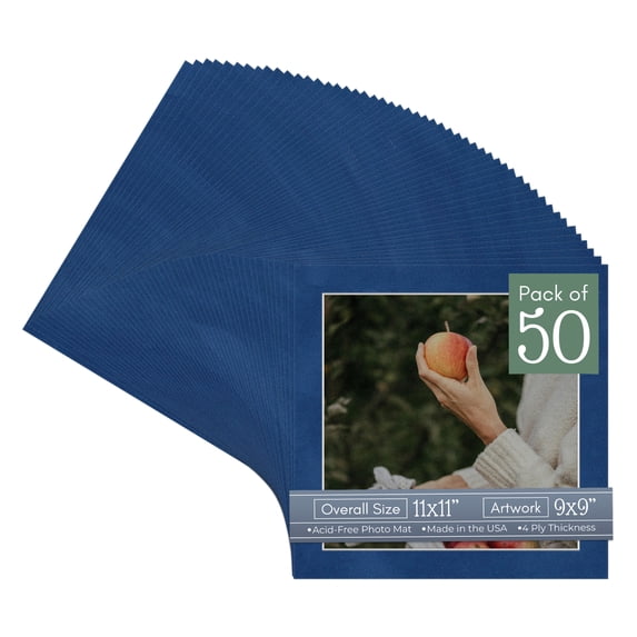 Brooke Blue Suede Picture Frame Mat for 11x11 Frames - Fits 9x9 Photos - 50 Mats
