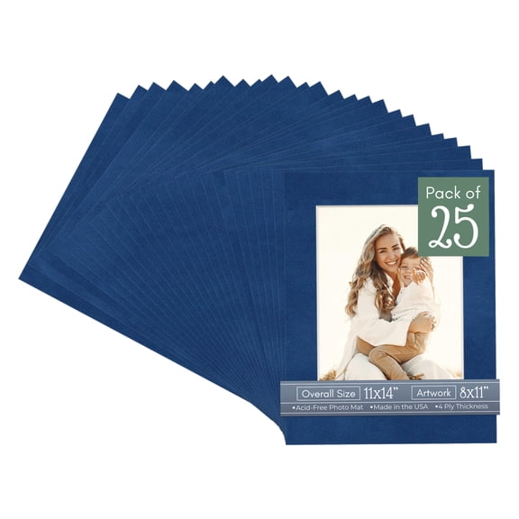 Brooke Blue Suede Picture Frame Mat for 11x14 Frames - Fits 8x11 Photos - 25 Mats
