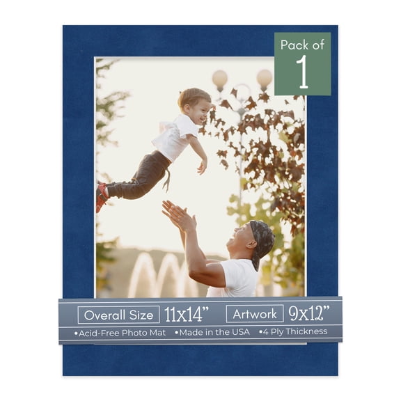 Brooke Blue Suede Picture Frame Mat for 11x14 Frames - Fits 9x12 Photos - 1 Mat