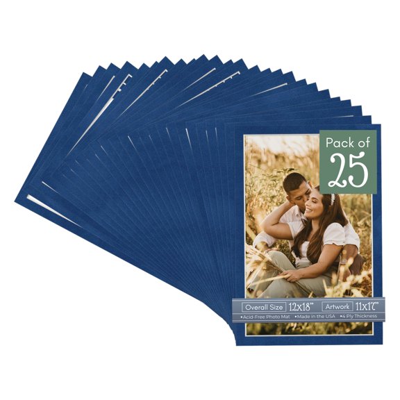 Brooke Blue Suede Picture Frame Mat for 12x18 Frames - Fits 11x17 Photos - 25 Mats