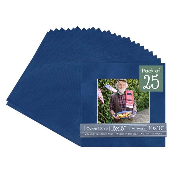 Brooke Blue Suede Picture Frame Mat for 16x16 Frames - Fits 10x10 Photos - 25 Mats