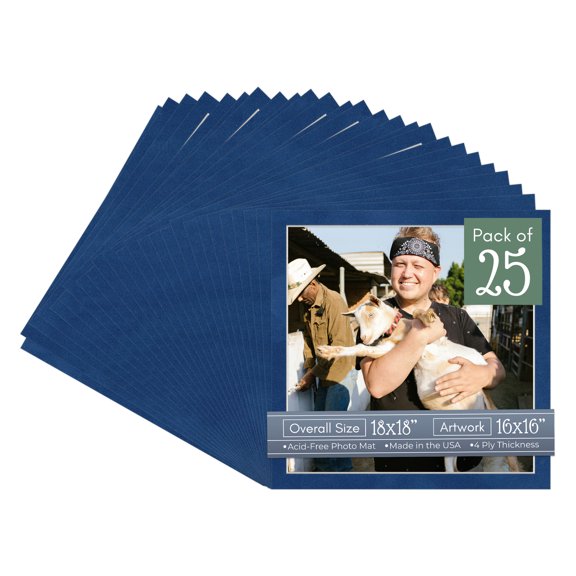 Brooke Blue Suede Picture Frame Mat for 18x18 Frames - Fits 16x16 Photos - 25 Mats