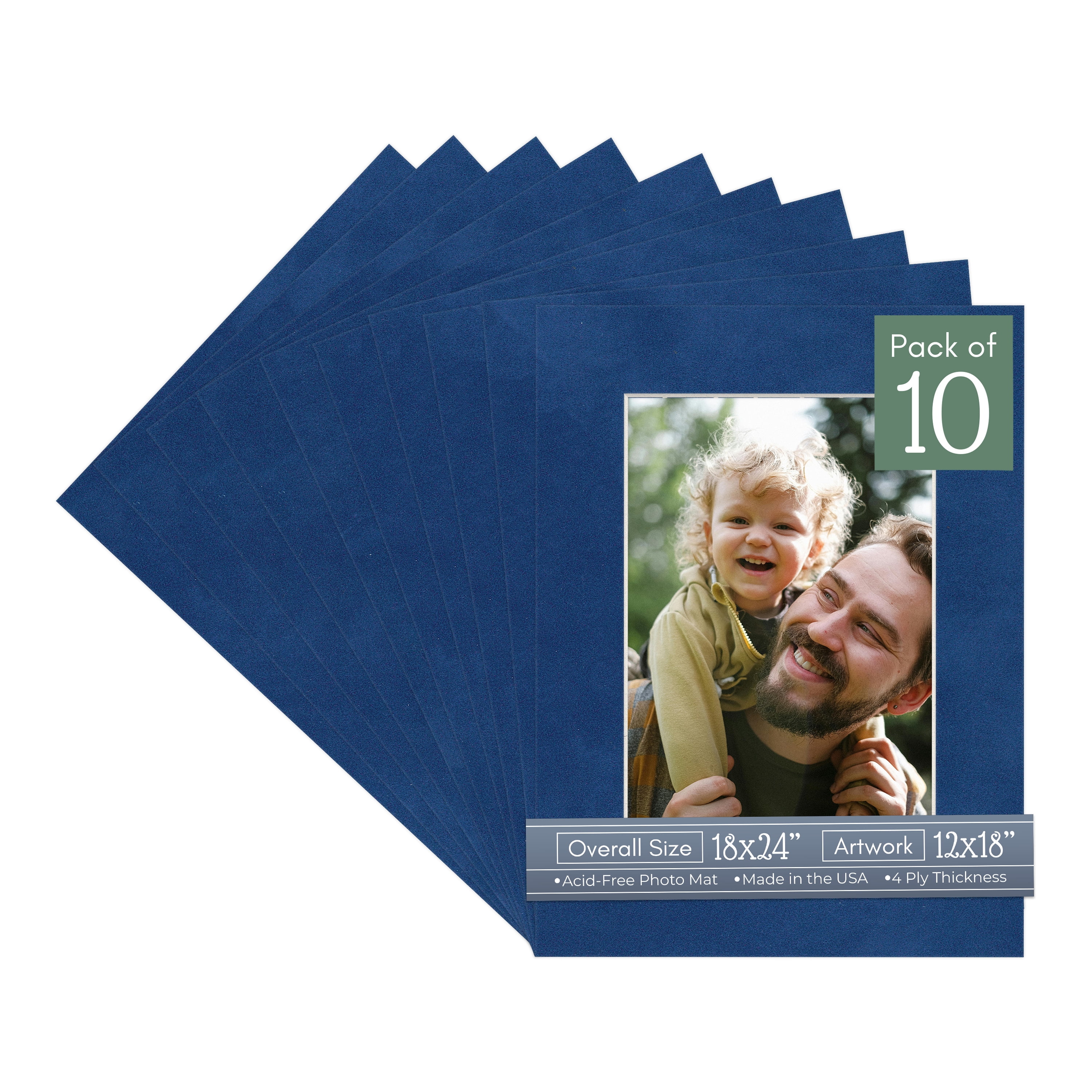 Brooke Blue Suede Picture Frame Mat for 18x24 Frames - Fits 12x18 Photos - 10 Mats