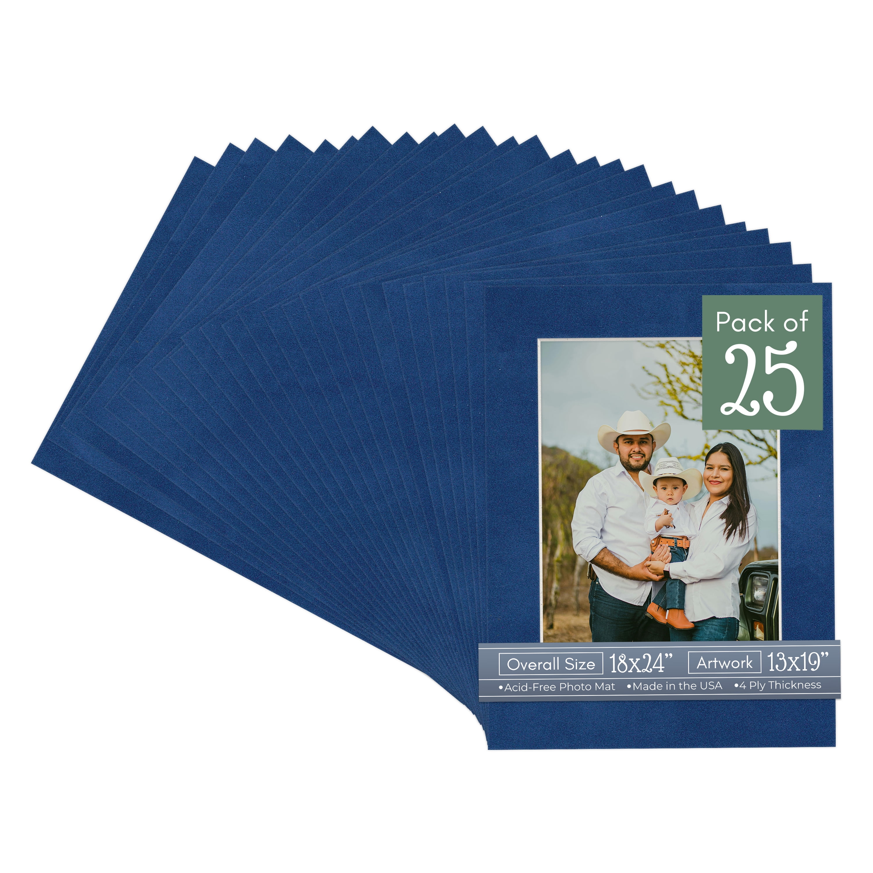 Brooke Blue Suede Picture Frame Mat for 18x24 Frames - Fits 13x19 Photos - 25 Mats