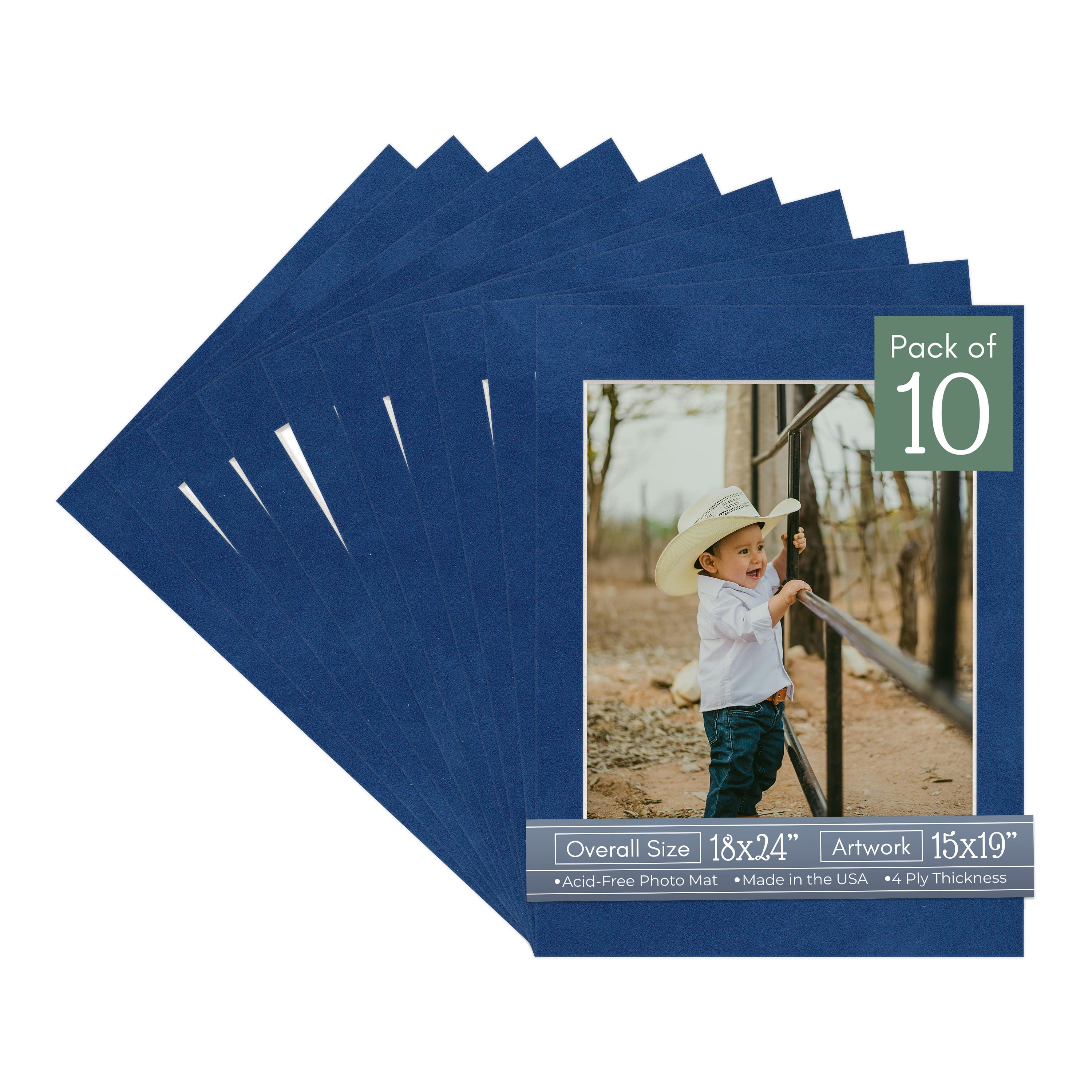 Brooke Blue Suede Picture Frame Mat for 18x24 Frames - Fits 15x19 Photos - 10 Mats