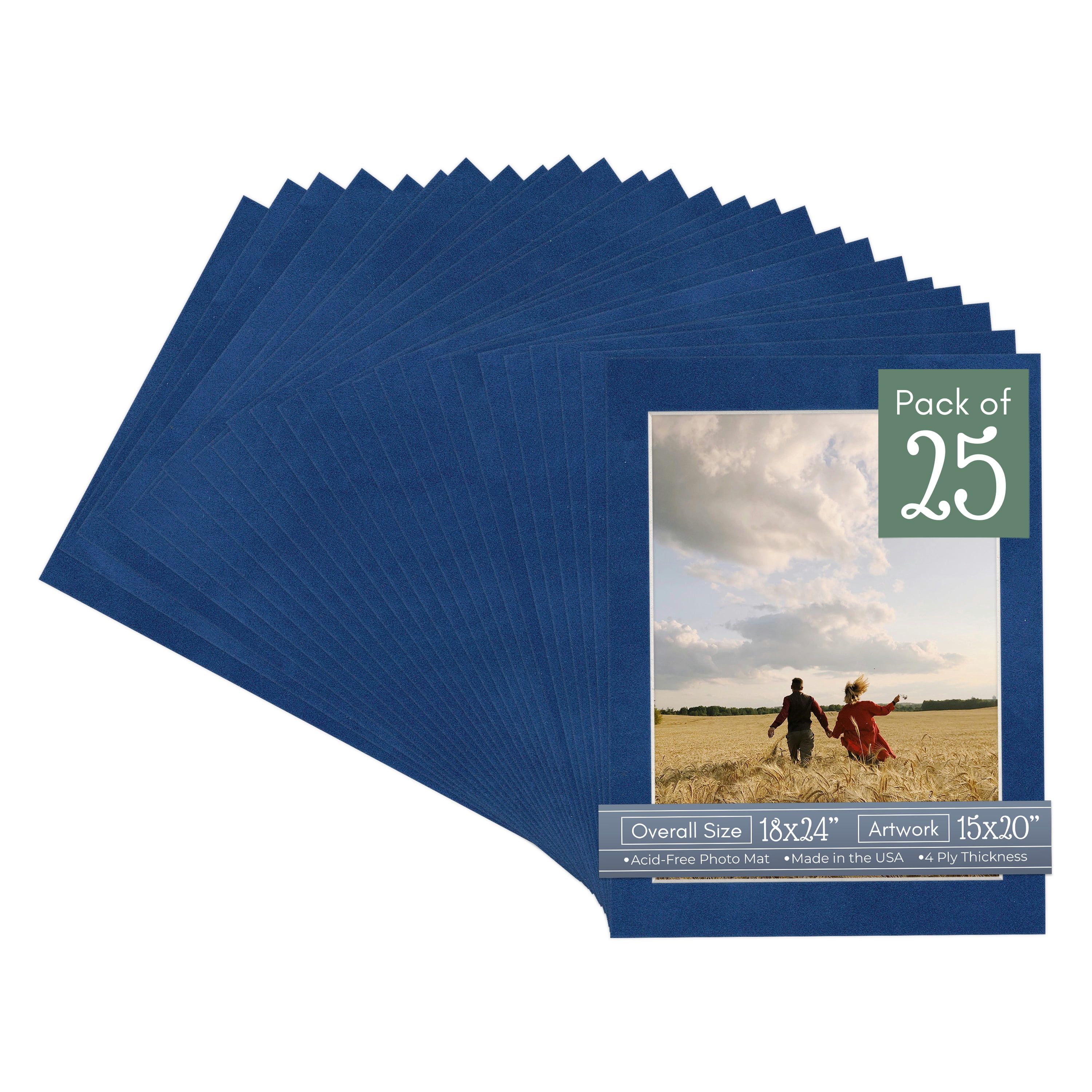 Brooke Blue Suede Picture Frame Mat for 18x24 Frames - Fits 15x20 Photos - 25 Mats