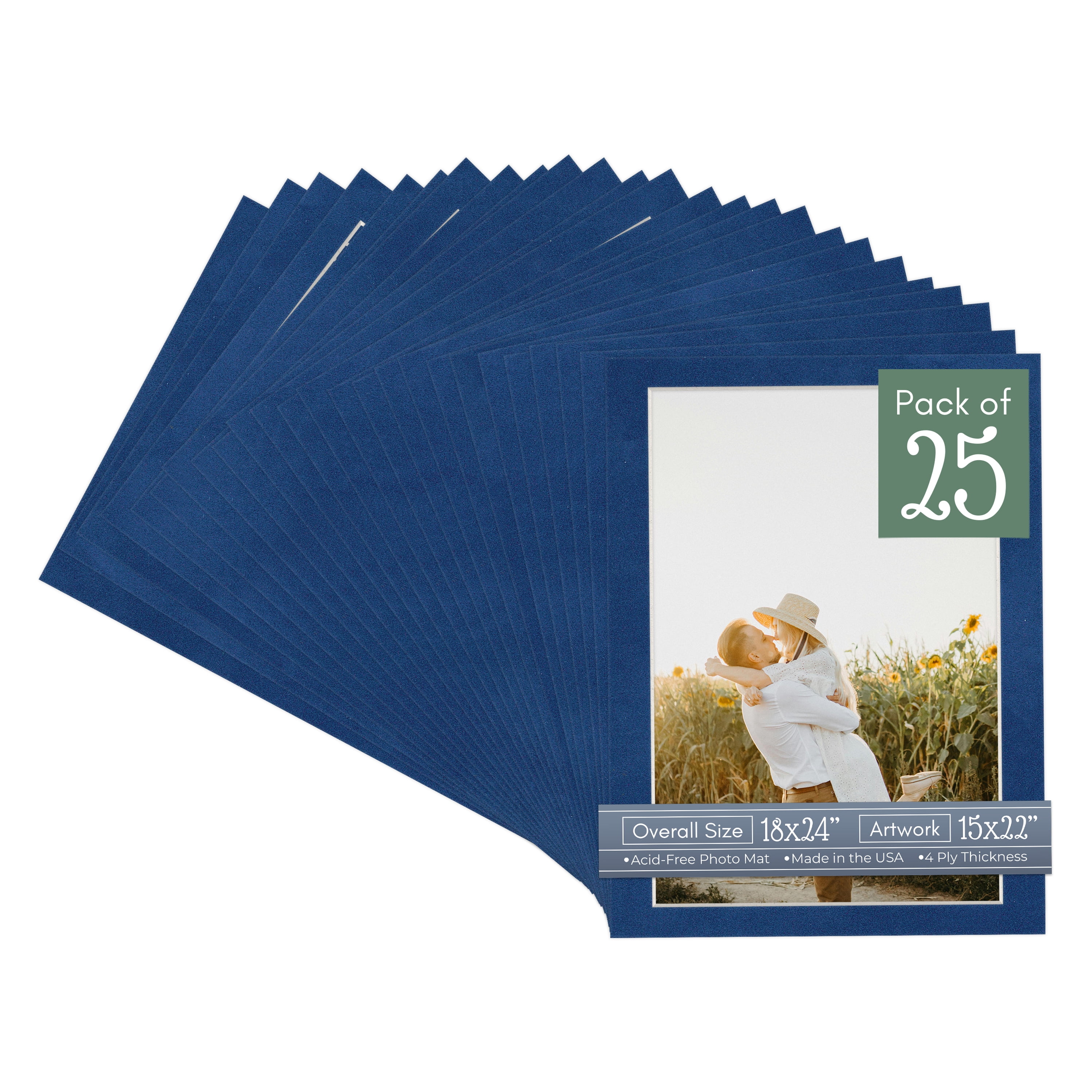 Brooke Blue Suede Picture Frame Mat for 18x24 Frames - Fits 15x22 Photos - 25 Mats