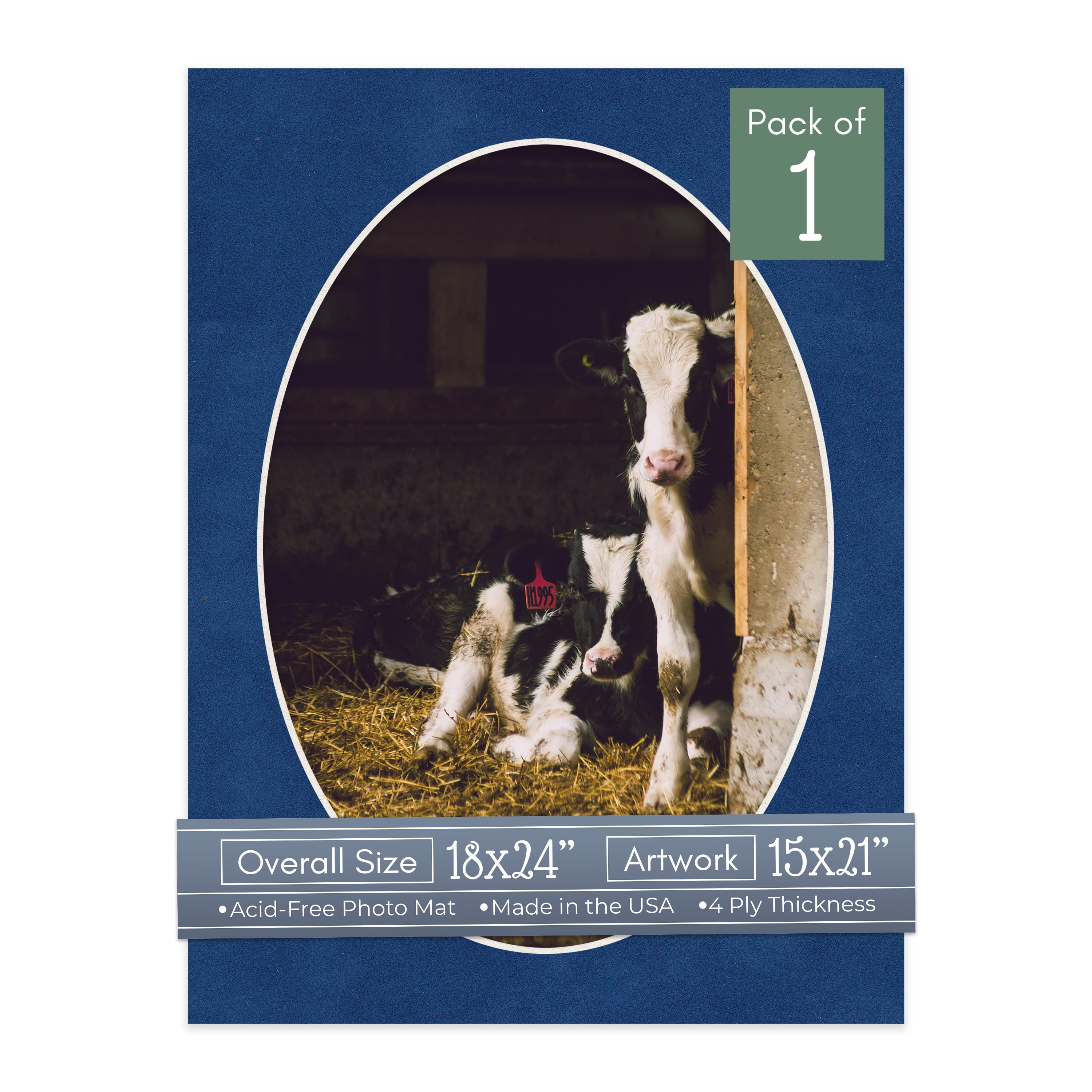 Brooke Blue Suede Picture Frame Mat for 18x24 Frames - Oval Opening for 15x21 Photos - 1 Mat