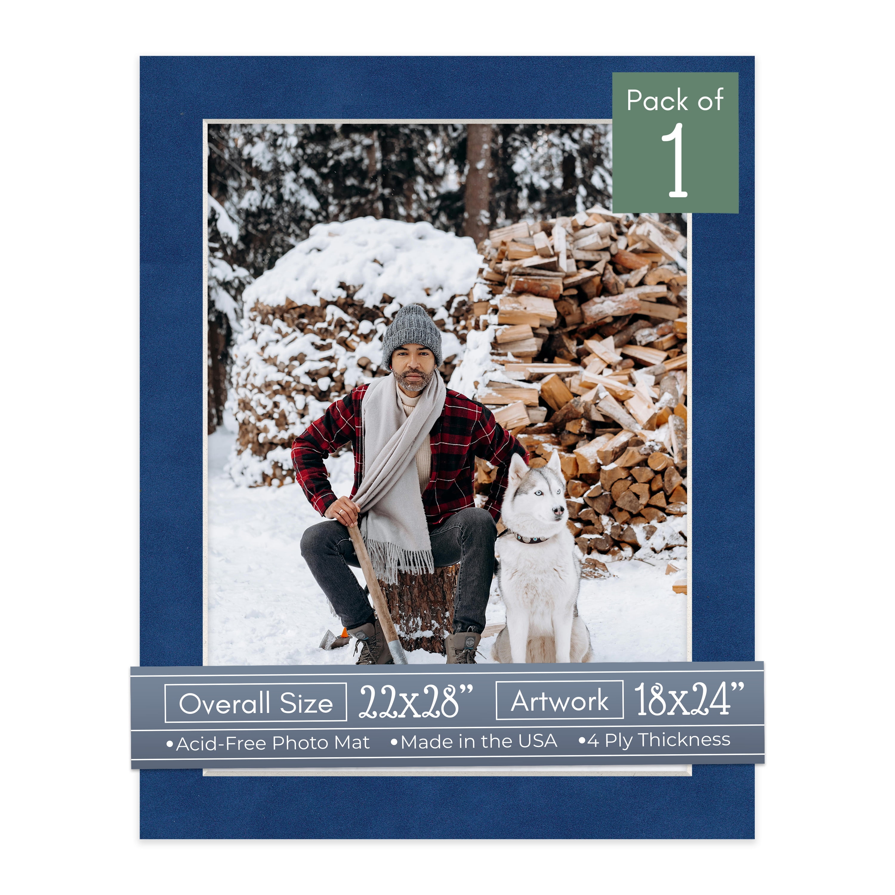 Brooke Blue Suede Picture Frame Mat for 22x28 Frames - Fits 18x24 Photos - 1 Mat