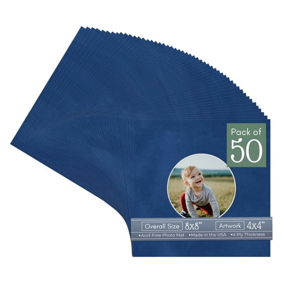 Brooke Blue Suede Picture Frame Mat for 8x8 Frames - Circle Opening for 4x4 Photos - 50 Mats