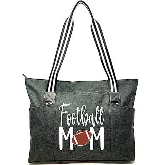 Brooke & Jess Designs Football Mom Gifts - Large Zippered Sports Tote Bag with Pockets for Women, Moms, Mama - Perfect for Work, Mother's Day