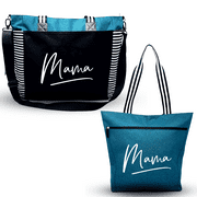 Brooke & Jess Designs Mommy Bag for Hospital - Mama Bear Mom Tote Bag - Mom Bags for Women, Maternity Bags for Expecting Mamas, Gifts for Mom (Mama Teal Lexie)