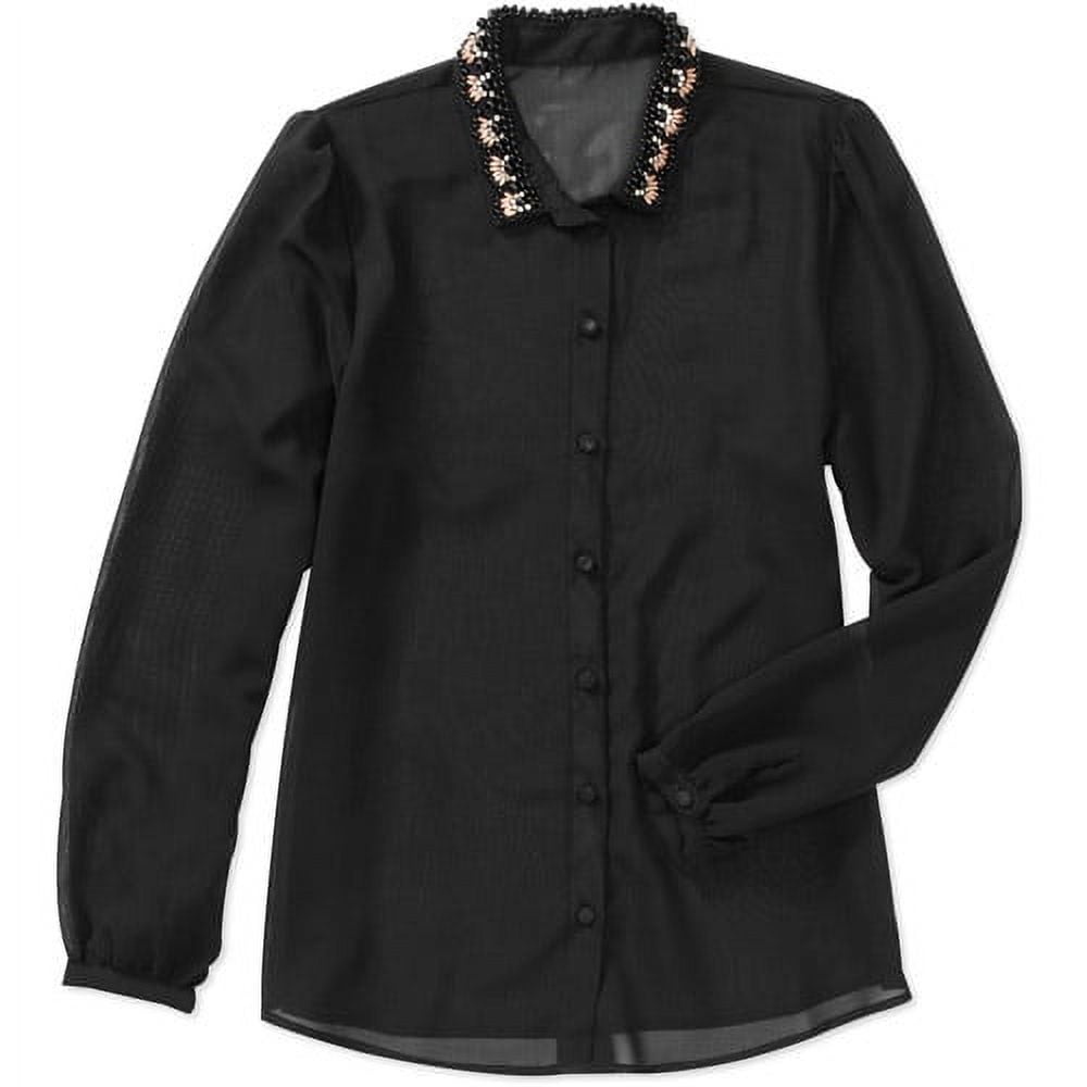 Brooke Leigh Women's Pearl Collar Sheer Blouse