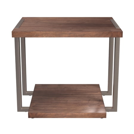 Brooke Rectangular End Table in Brown Wood and Metal