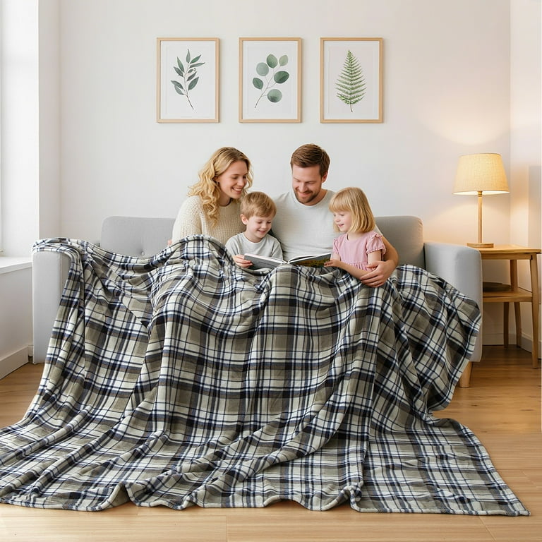 Brookfield Cozy Family Blanket, Taupe Plaid, 70