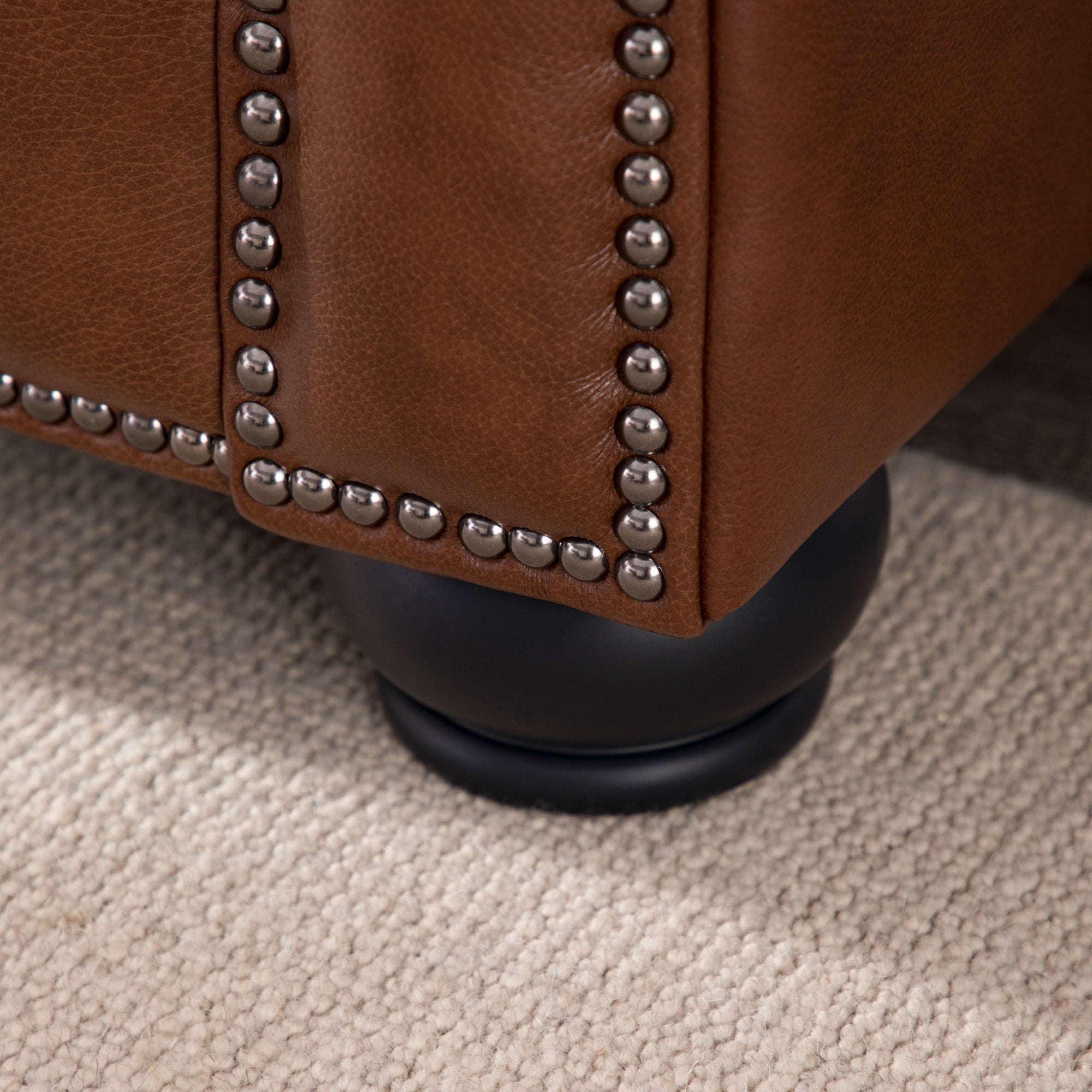 Warm Brown Leather Chesterfield Accent Chair with Manufactured Wood Frame