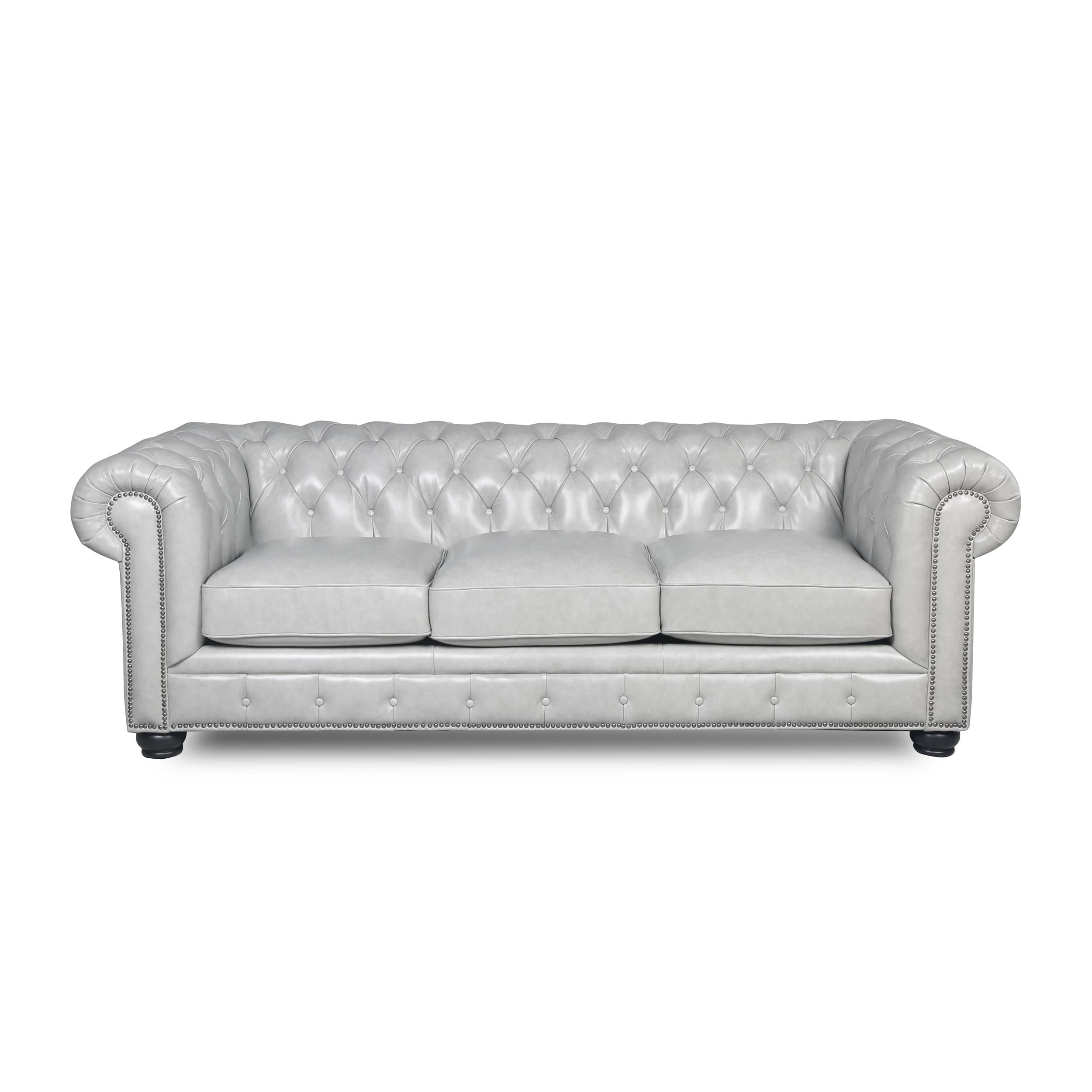Brookfield Traditional Leather  Chesterfield Sofa With Nailhead Trim In Gray