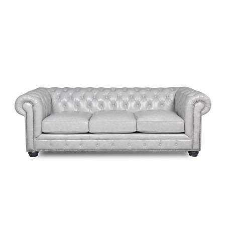 Brookfield Traditional Leather Chesterfield Sofa With Nailhead Trim In Gray