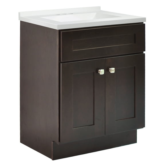 Design House Brookings 25" x 22" Assembled Shaker 2-Door Bathroom Vanity with Cultured Marble 4" Centerset Solid White Top, Espresso/White