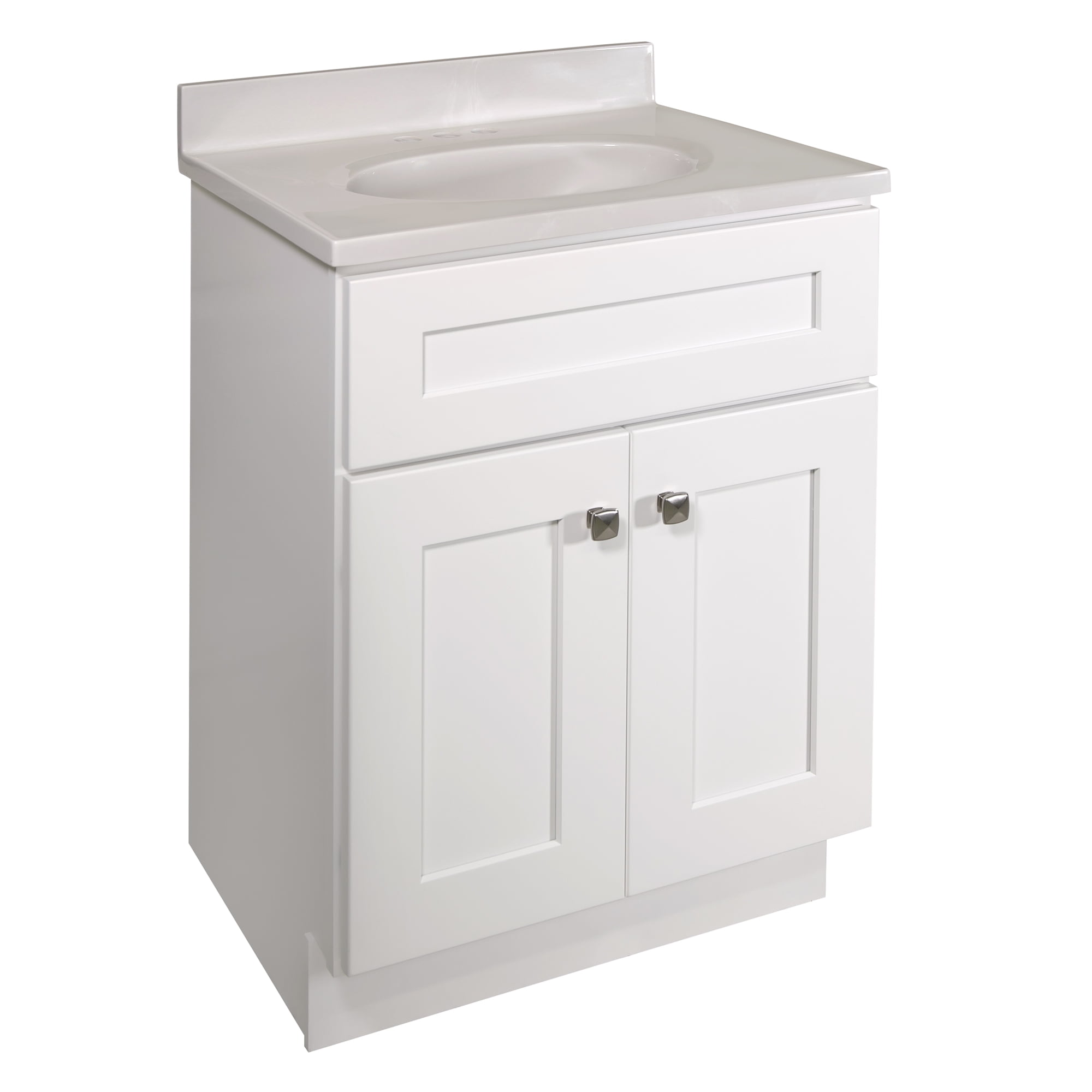 Design House Brookings 25" x 19" Ready to Assemble Shaker 2-Door Bath Vanity with Cultured Marble 4" Centerset Top, White/Ivory Swirl