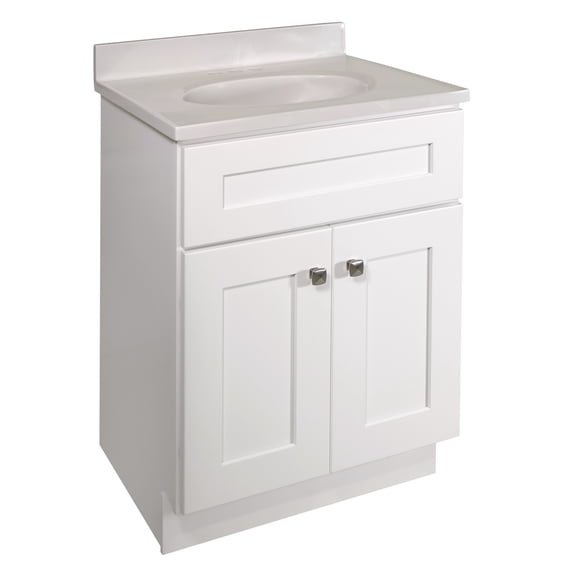 Design House Brookings 25" x 19" Ready to Assemble Shaker 2-Door Bath Vanity with Cultured Marble 4" Centerset Top, White/Ivory Swirl