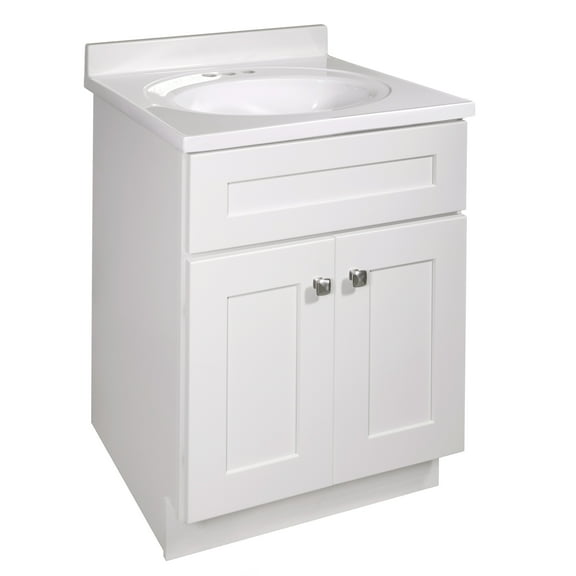 Design House Brookings 25" x 22" Ready to Assemble Shaker 2-Door Bath Vanity with Cultured Marble 4" Centerset Top, Sherwin Williams® White/White