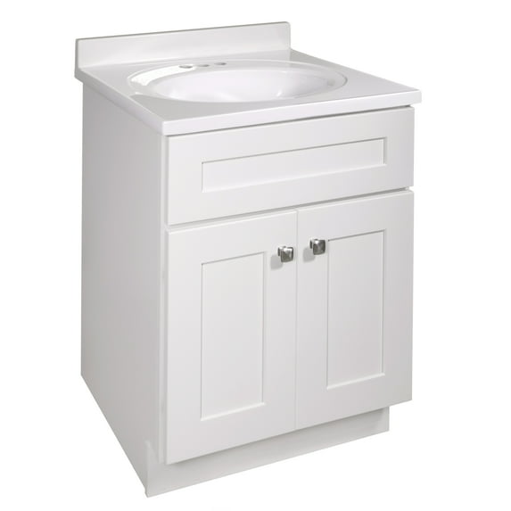 Design House Brookings 25" x 22" Ready to Assemble Shaker 2-Door Bath Vanity with Cultured Marble 4" Centerset Top, Sherwin Williams® White/White
