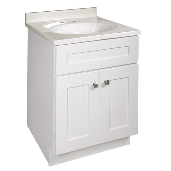 Design House Brookings 25" x 22" Ready to Assemble Shaker 2-Door Bath Vanity with Cultured Marble 4" Centerset Top, Sherwin Williams® White/Ivory Swirl