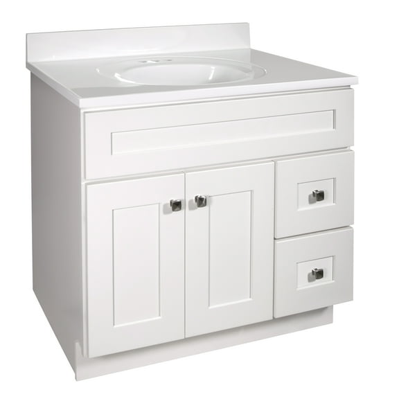 Design House Brookings 37" x 22" Ready to Assemble 2-Door 2-Drawer Bath Vanity with Cultured Marble 4" Centerset Solid White Top, Sherwin Williams® White/White