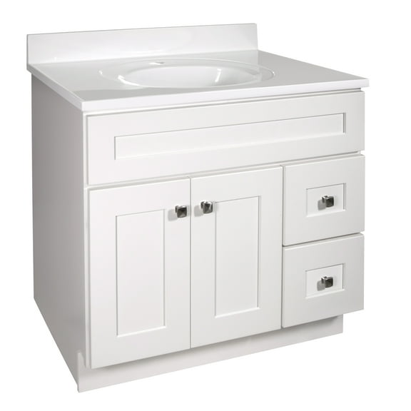Design House Brookings 37" x 22" Ready to Assemble 2-Door 2-Drawer Bath Vanity with Cultured Marble Single Hole Top, Sherwin Williams® White/White