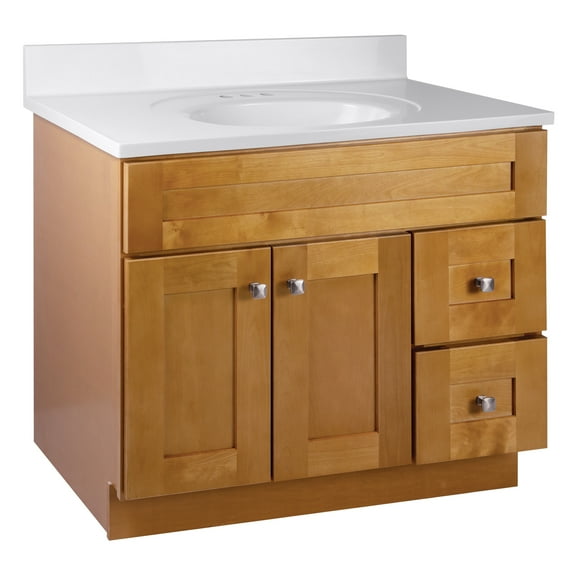 Brookings 37" Solid Wood Vanity in Birch with Solid White Top Fully Assembled