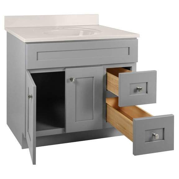 Design House Brookings 37-Inch Vanity in Gray with Cultured Marble Top, Fully Assembled