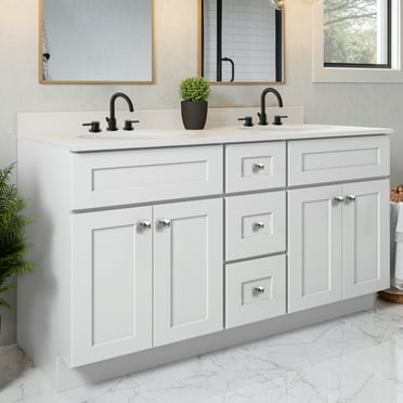 Brookings 61 Inch Bathroom Vanity with Cultured Marble Top, Assembled, Sherwin Williams® White – Design House, 215228