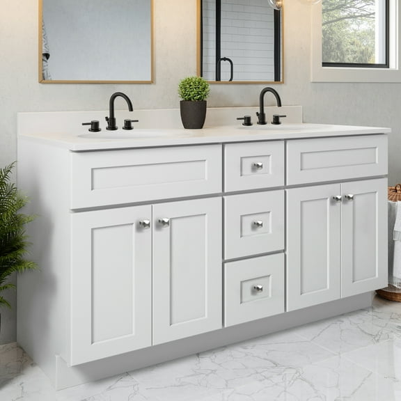 Design House Brookings Fully Assembled 61" x 22" Bath Cabinet with Widespread Cultured Marble Vanity Top, Sherwin Williams® White