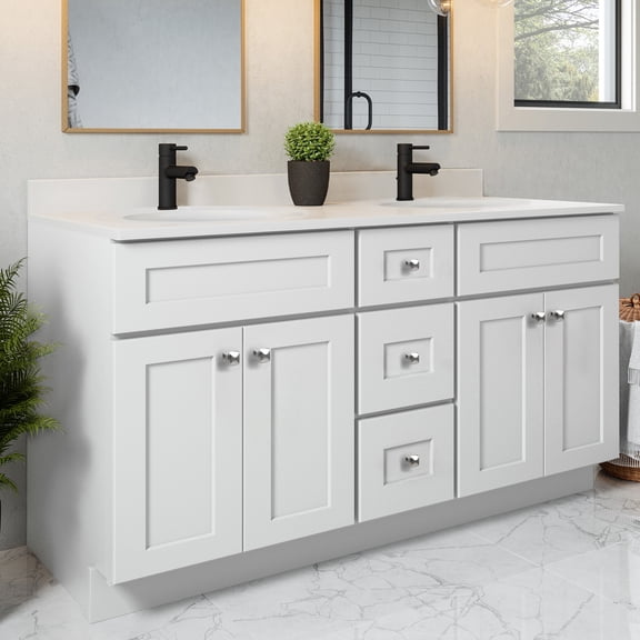 Design House Brookings Fully Assembled 61" x 22" Bath Cabinet with Single Hole Cultured Marble Vanity Top, Sherwin Williams® White