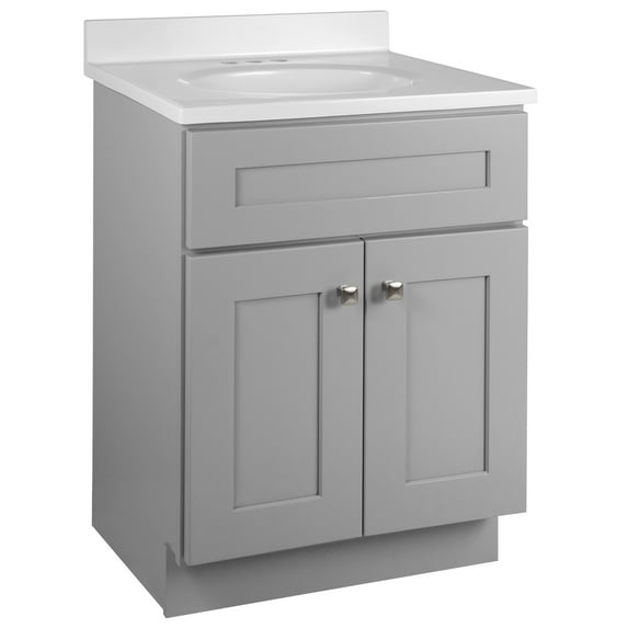 Design House Brookings 25" x 19" Assembled 2-Door Bath Vanity Base and Cultured Marble Top with Centerset Holes, Sherwin Williams® Gray/White