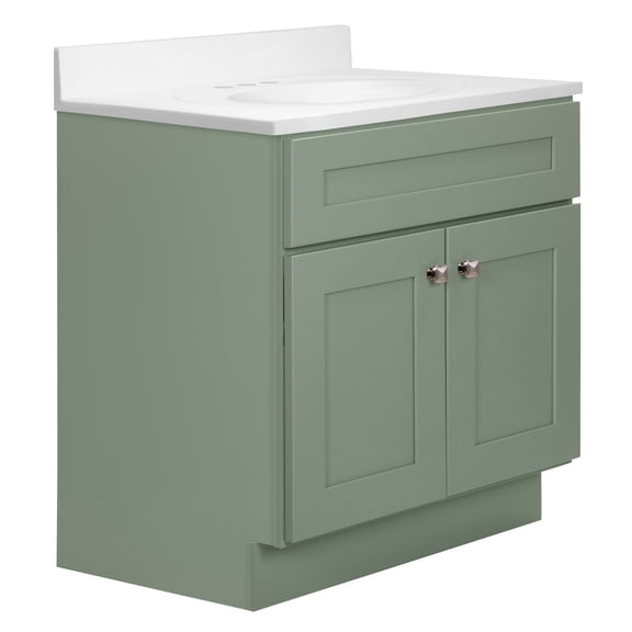 Design House Brookings 31" x 22" Bath Cabinet with 4" Center Set Vanity Top, Sherwin Williams® Evergreen Fog/Solid White