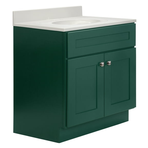 Design House Brookings 31" x 22" Bath Cabinet with 4" Center Set Vanity Top, Sherwin Williams® Hunt Club/Ivory Swirl
