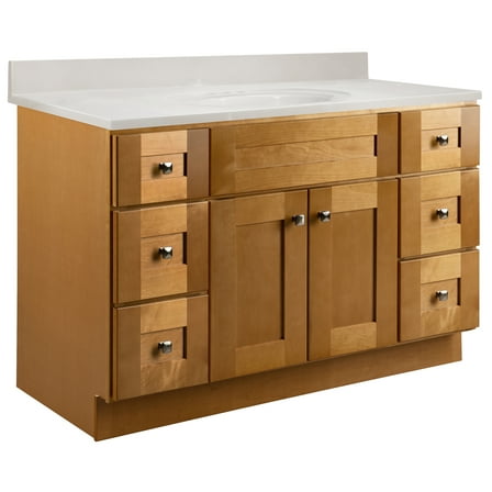 Design House Brookings 49" x 22" Assembled Bath Vanity with 4" Centerset Top, Modern Birch/Ivory Swirl