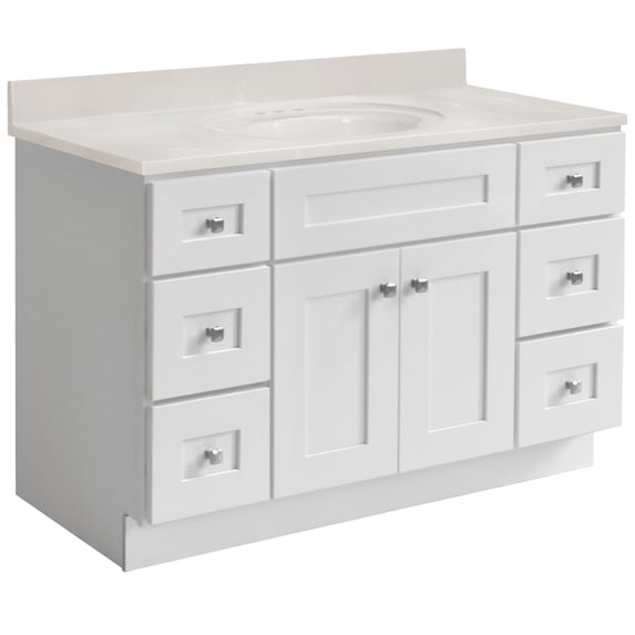Design House Brookings 49" x 22" Assembled Bath Vanity with 4" Centerset Top, Sherwin Williams® White/Ivory Swirl