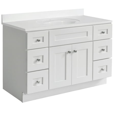 Design House Brookings 49" x 22" Assembled Solid Wood Bath Vanity Cabinet with Cultured Marble Single Hole Top, Sherwin Williams® White/White